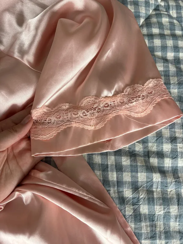 Silky Pink Lace-Trim Robe - Women's Intimates - Image 4