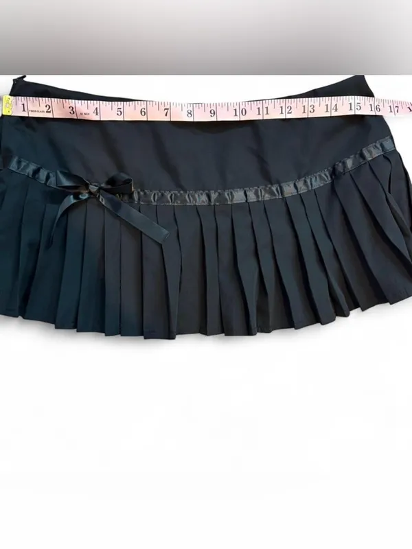 Black Pleated Mini Skirt with Ribbon Bow Coquette Balletcore Y2K Style Size M - Image 6