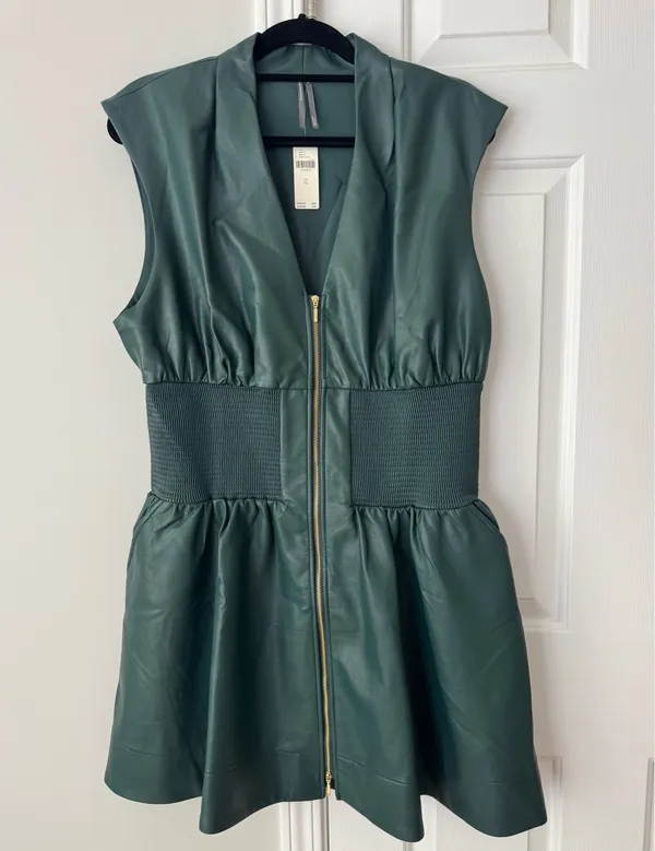 Anthropologie The Tommie Faux Leather Front-Zip Mini Shirt Dress, Size XL - Image 6