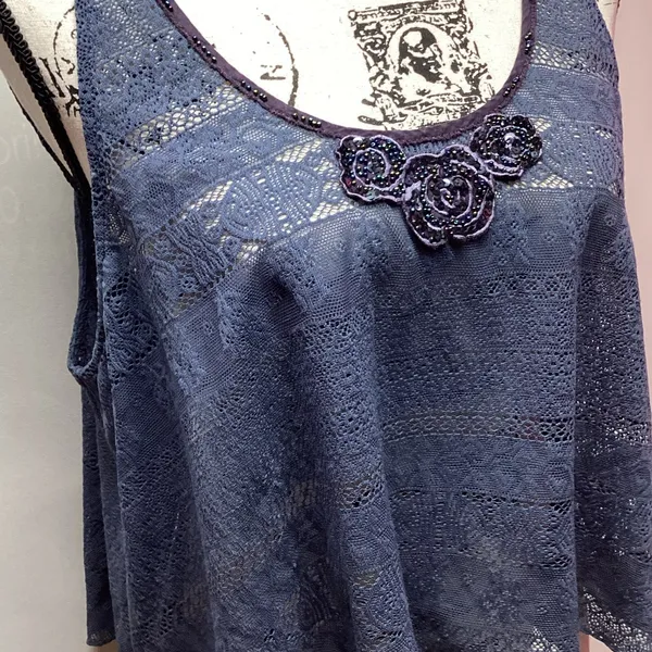 Free People cropped Retro Boho lace tank Blue. Size XS - Image 13