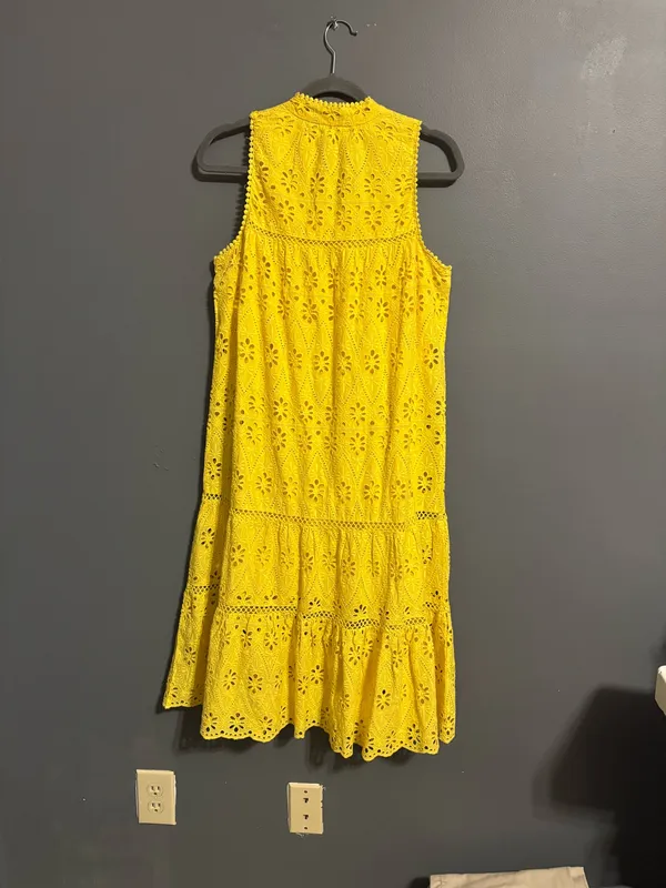 Crown & Ivy yellow eyelet lace coastal tank dress size medium - Image 6