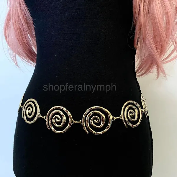 Gold Y2K Open Spiral Swirl Waist Chain Belt, Fits 19 to 41 Inches, X7GA1394 - Image 5
