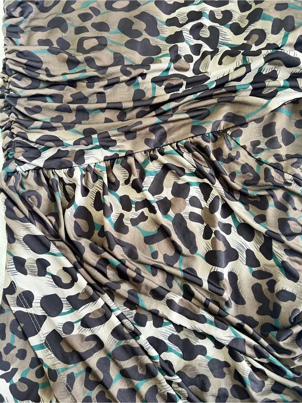 H&O Leopard Print One Shoulder Ruched Bodycon Mini Dress Size M - Image 3