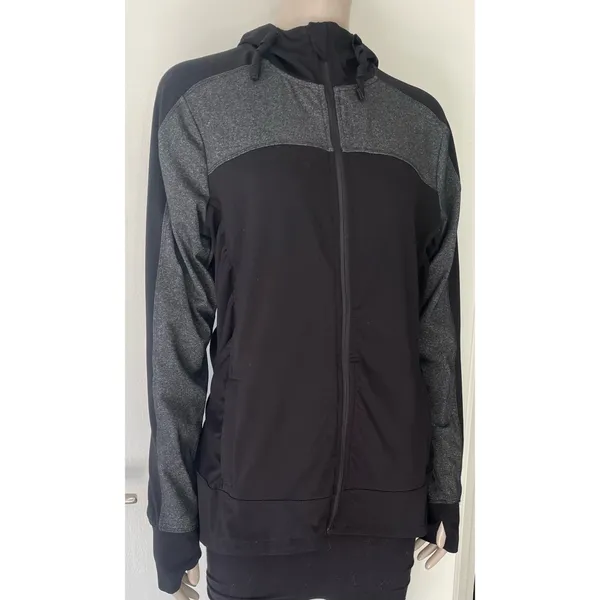 Xersion Black & Grey Colorblock Athletic Zip Up  - Image 3