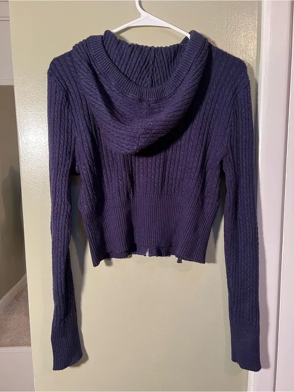 Beverly and Beck Pacsun Women's Size Large Hooded Cardigan Navy Blue Micro Cable - Image 4
