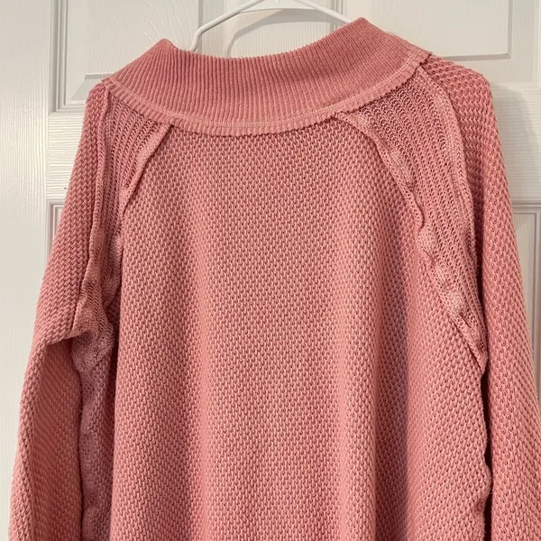 Free People We The Free Oversized Thermal Small Pink Sweater Top She’s a Keeper - Image 4
