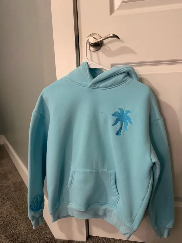 Pink Palm Puff Hoodie Blue - Image 3