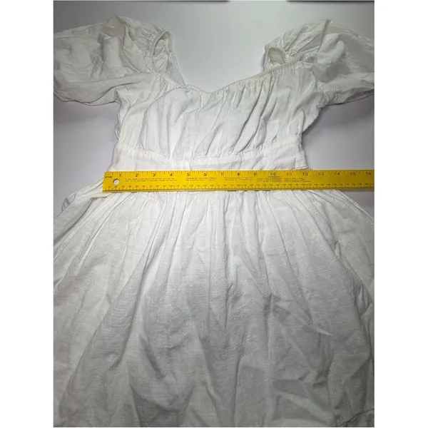 SheIn White Babydoll Mini Dress Puff Sleeve Cottagecore Milkmaid Size Medium - Image 4