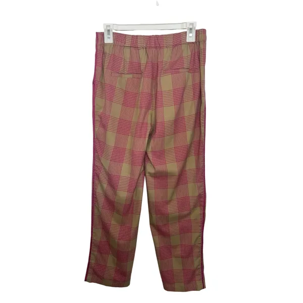 Anthropologie Maeve Tapered Pull-On Plaid Pants Pink Tan 6 Academia Preppy - Image 4