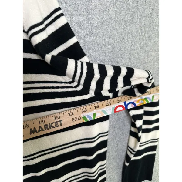 Merona Size 2 Womens Cardigan Sweater‎ Striped Long Sleeve Button Cream Black - Image 9