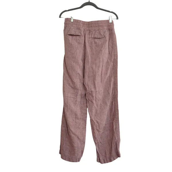Athleta Size 6 Cabo Linen‎ Wide Leg Pants Mauve Pink Smocked Drawstring Trousers - Image 4