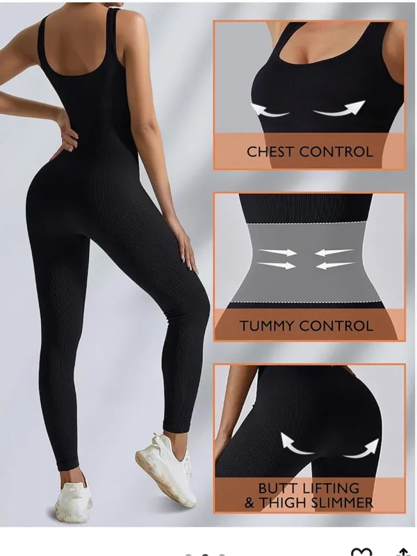 AURUZA Workout Jumpsuit for Women, Seamless Ribbed Yoga Unitard, Square Neck - Image 4