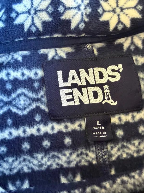 Lands' End Pullover Womens Fleece Mock Neck Large Faire Isle Snowflake Print EUC - Image 5
