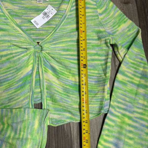 American Eagle Outfitters Lime Green Multi-Stripe Long Sleeve Knit Tank/Cardigan - Image 6