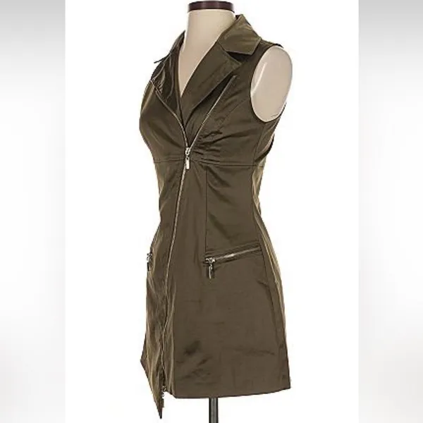 Bebe Olive Zip-Up Mini Vest Dress - Image 8