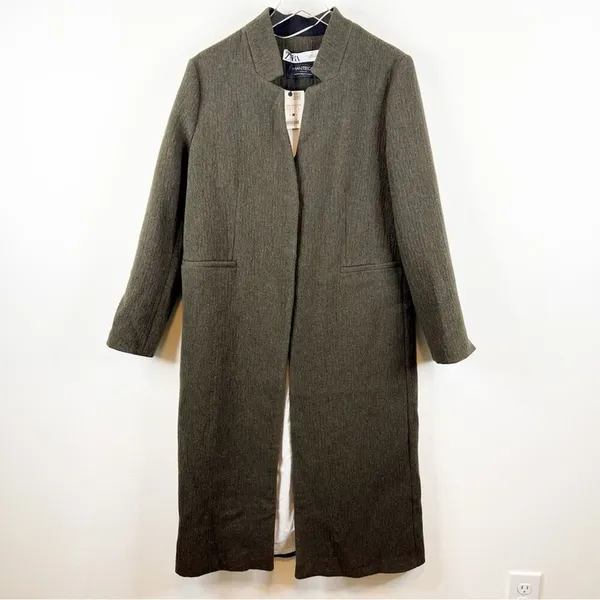 NWT ZARA Minimalist Wool Blend Jacket Women's Size L‎ Brown Scandi Style - Image 2