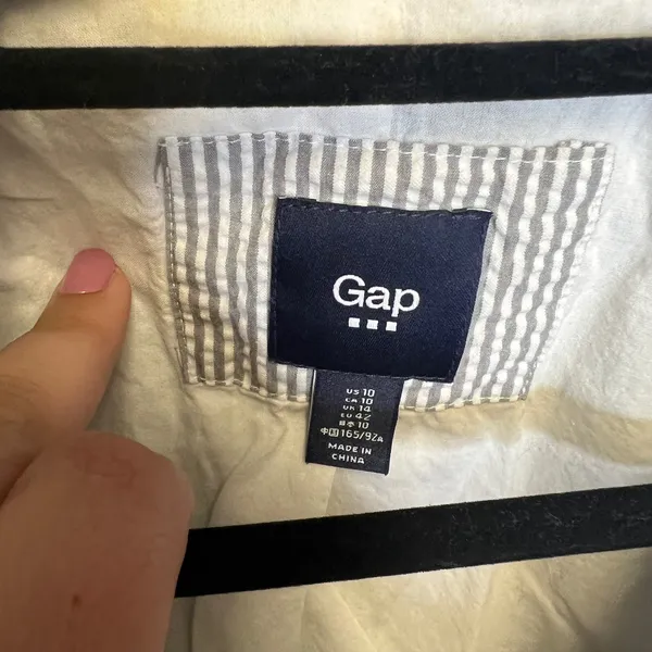 Gap Womens Grey White Seersucker Striped Cotton Blazer Jacket Size 10 - Image 4