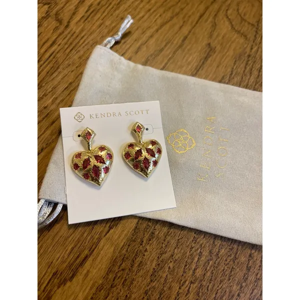 Kendra Scott Holland Gold Heart Drop Earrings Pink Crystal 9608875080 - Image 2