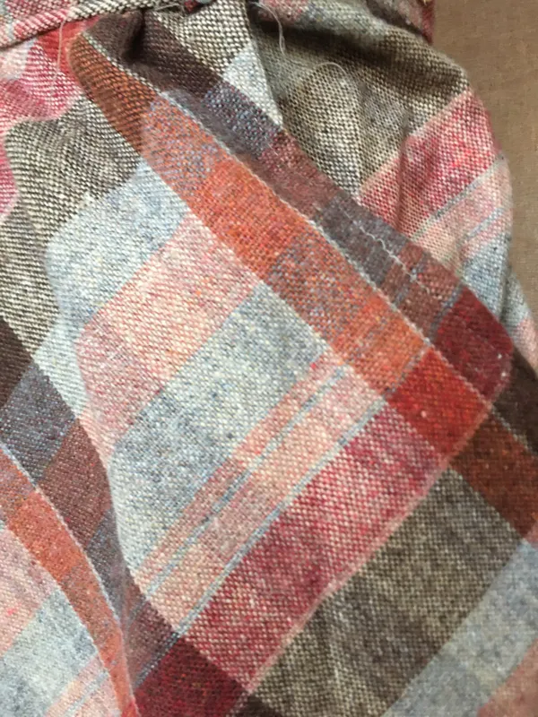 Vintage 70s Wool Diagonal Plaid Check Earth Tone Brown Red Tan A Line Midi Skirt - Image 4