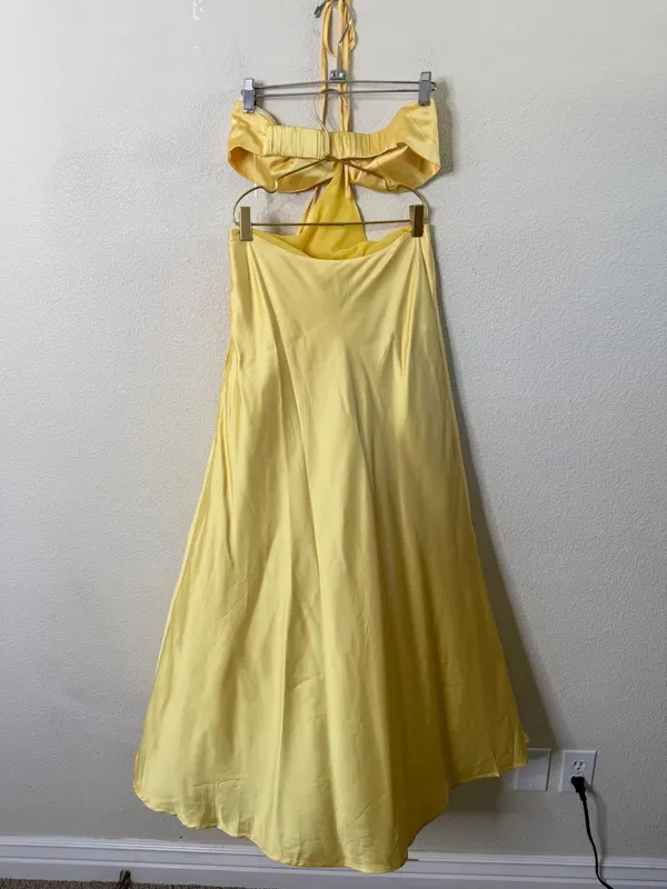 NWT Beginning Boutique Lili Yellow Satin Strapless Maxi Dress Womens Size 4‎ - Image 12