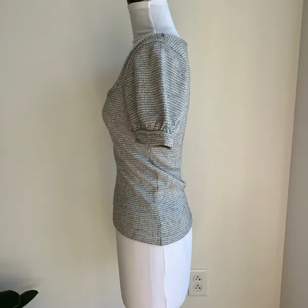 Free People Double Bubble Top Silver Scoop Neck Puff Sleeve Sweater Xs - Image 4