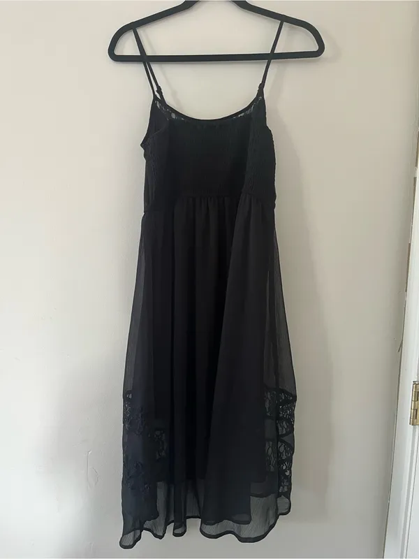 NWT Mudd Black Chiffon Lace Midi Dress Medium Romantic Y2K Evening Feminine - Image 7