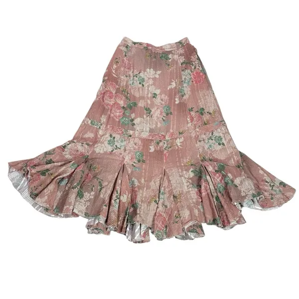 Free People Ethereal Dainty Cottage Prairie Bordeaux Floral Maxi Skirt Large - Image 5