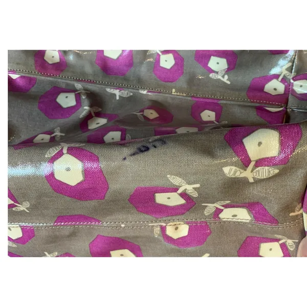 Juicy Couture Tote Vinyl Gray Purple White Flowers Bag Leather Trim - Image 8