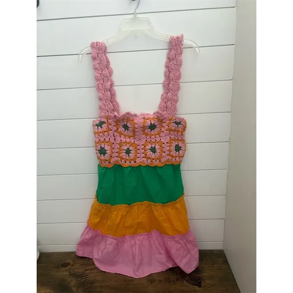 ASOS Women's Size 4 Crochet Color Block Sundress Multicolor Boho‎ - Image 3