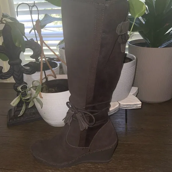 BareTraps Brown Over the Knee Brown Suede Fur Lined Wedge Boots Side Zipper 6M - Image 11