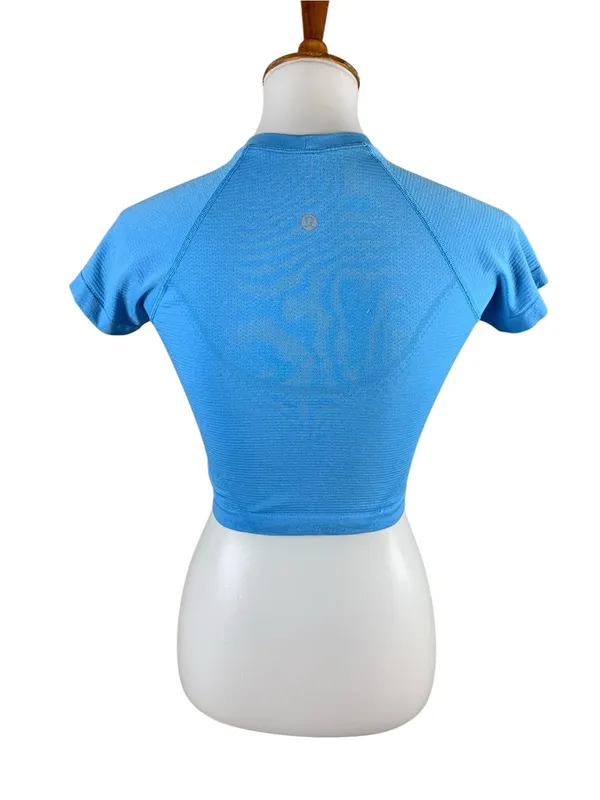 Lululemon 6 Blue Cropped Athletic Top Seamless Workout Yoga Running Shirt - Image 3