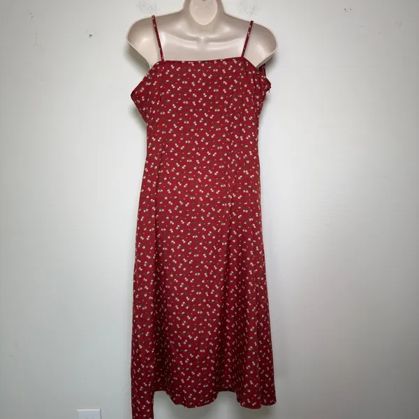 Women Indie‎ Grunge Milkmaid Midi Dress XL Red Ditsy Floral Whimsy Coquette - Image 5