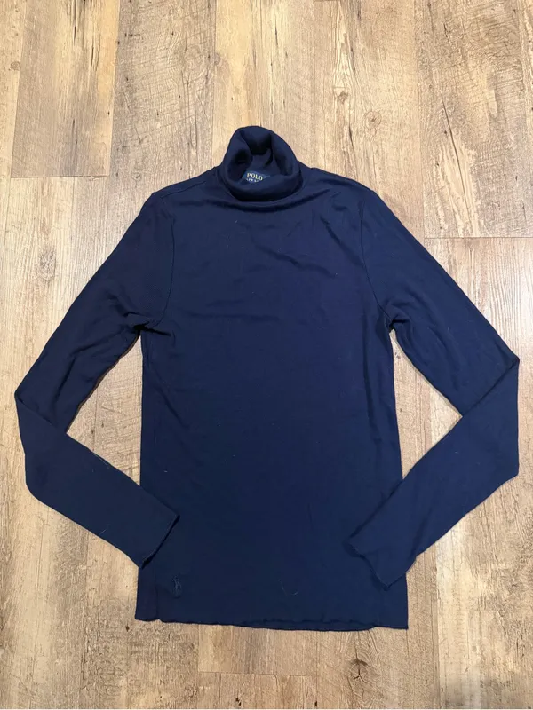 Polo by Ralph Lauren Navy Rib Long Sleeve Turtleneck Top Large - Image 2