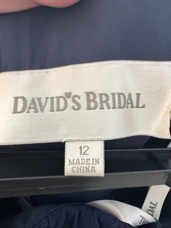 David's Bridal Marine Navy Chiffon Strapless Bridesmaid Dress F14169 Size 12 - Image 4