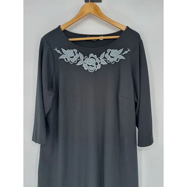 Vtg Bob Mackie Wearable Art Maxi Shift Black 1X Dress Embroidery Lounge Boho‎ - Image 2