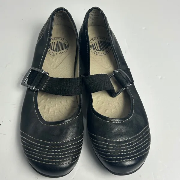 Palladium Womens Black Leather Mary Jane Flats Contrast Stitch Buckle 8.5 39.5 - Image 2