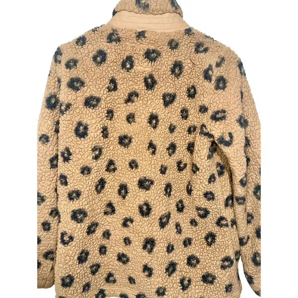 Abercrombie & Fitch Soft AF Tan Leopard Sherpa Fleece Zip Jacket Coat Womens M - Image 5