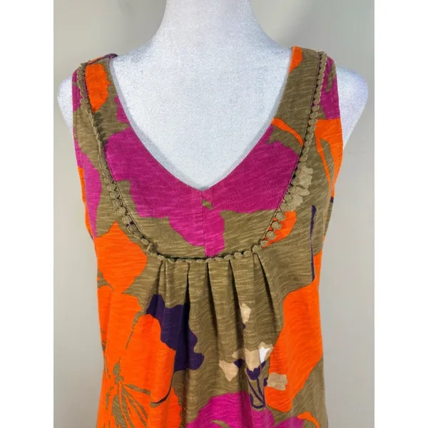 Boden Floral Shift Dress‎ 6L Green Orange V-Neck Crochet Trim Cotton Excellent - Image 6