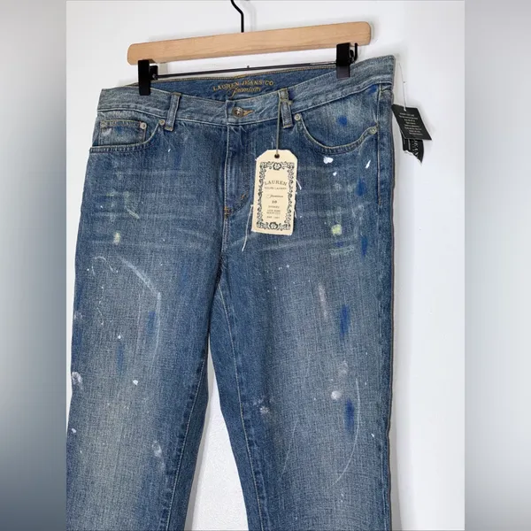 NWT Lauren Ralph Lauren Sydney Low Rise Boot Cut Paint Splatter Jeans‎ 10 - Image 3