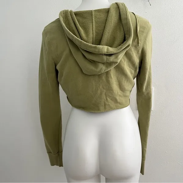 NEW Aerie bird Cropped Hoodie sweatshirt olive Green SMALL - Image 7