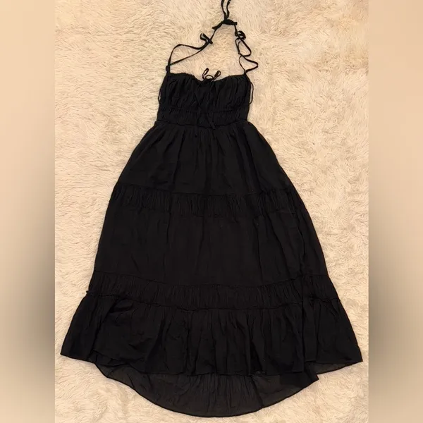 NEW Free People Taking Sides Tiered Cotton Maxi summer Dress Black sz XS - Image 7