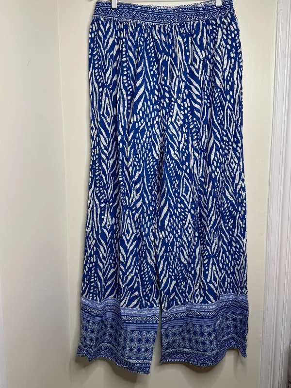 Millenium Wide Leg Pull On Pants Blue White Size 3x Rayon Resortwear Vacation - Image 6
