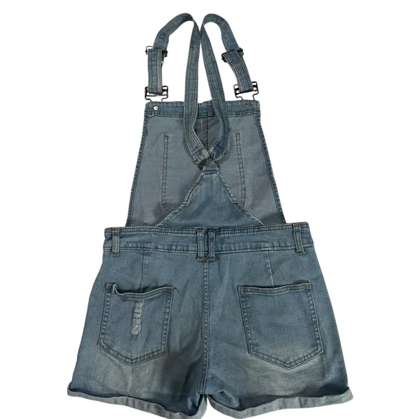 K-Gold Denim Overall Shorts Distressed Cuffed Bib Romper Size 4 - Image 3