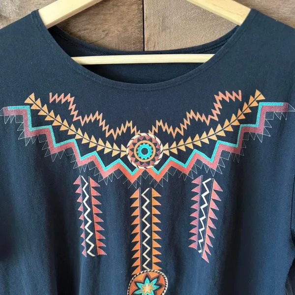 Vintage 90s Southwestern Geometric Graphic T Shirt Black Tribal Desert Print - Image 3
