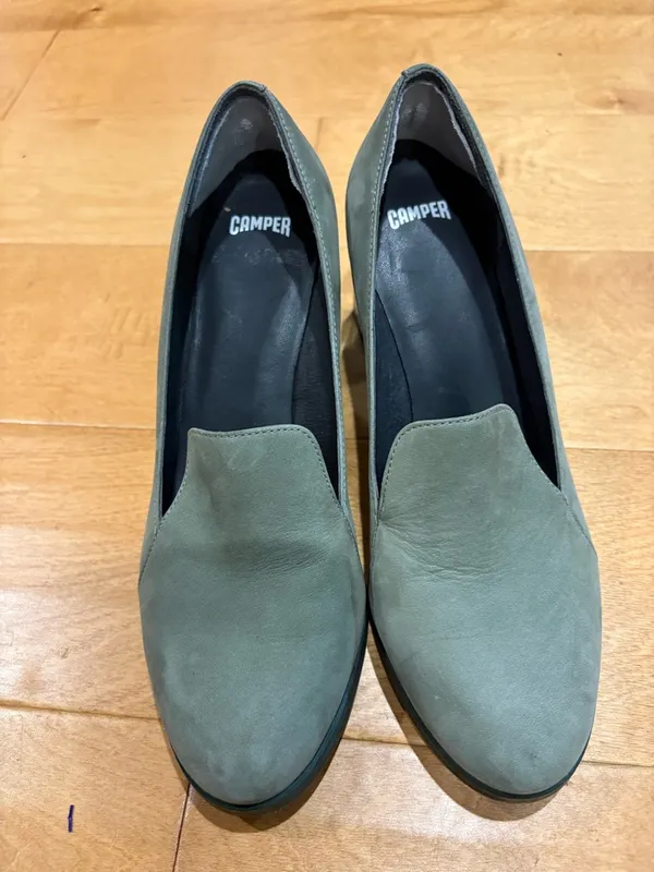 Camper Suede Block clear Heel pumps shoes greenish sz 39 8.5-9 - Image 2