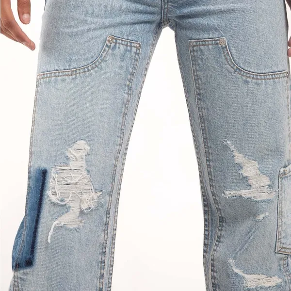 Revice Denim Manhattan / Greenwich Village Patchwork Raw Hem Acid Wash Y2K Jeans - Image 3