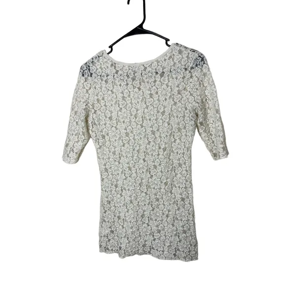 BKE Cream Lace Short Sleeve Sheer‎ Floral Pattern Top Y2K Medium - Image 6