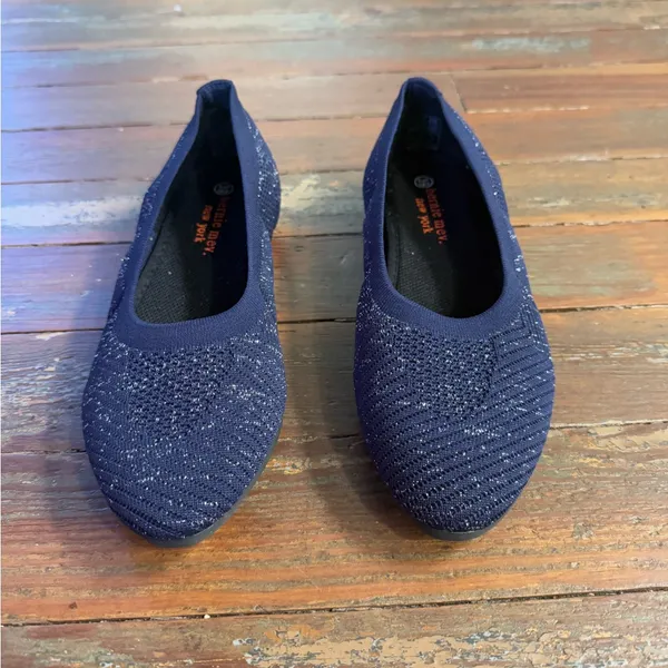Bernie Mev Navy Metallic Silver Woven Stretch Knit Ballet Flats Sz 39 8.5 💛🍄 - Image 2