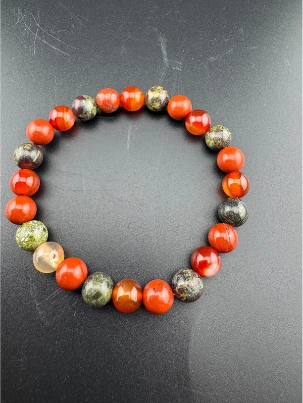 Zodiac Aries Gemstone Bracelet - Carnelian-Bloodstone-Jasper - Image 2