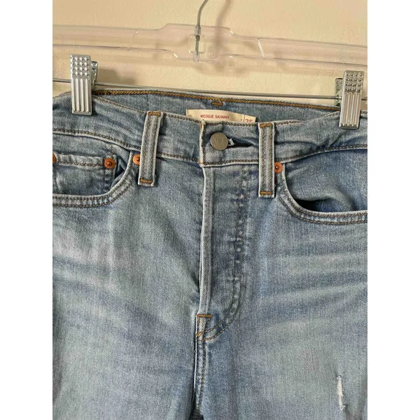 Levi's Wedgie Skinny Distressed Raw Hem Denim Jeans Blue Size 25 - Image 5